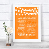 Orange Watercolour Lights Romantic Vows Personalized Wedding Sign