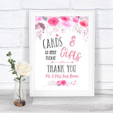 Pink Watercolour Floral Cards & Gifts Table Personalized Wedding Sign