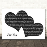 Coldplay Fix You Landscape Black & White Two Hearts Song Lyric Art Print