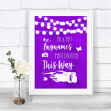 Purple Watercolour Lights Photobooth This Way Left Personalized Wedding Sign