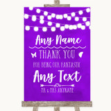 Purple Watercolour Lights Thank You Bridesmaid Page Boy Best Man Wedding Sign