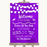 Purple Watercolour Lights Welcome Order Of The Day Personalized Wedding Sign