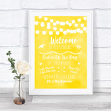 Yellow Watercolour Lights Welcome Order Of The Day Personalized Wedding Sign