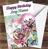 Abstract Vintage Flowers Bright colorful Leaves Personalized Birthday Card