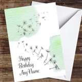 Dandelion Seeds Watercolor Pine Green Personalized Birthday Card