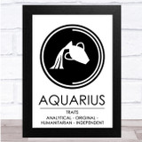 Zodiac Star Sign White & Black Traits Aquarius Wall Art Print