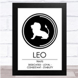 Zodiac Star Sign White & Black Traits Leo Wall Art Print