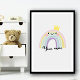 Smiling Rainbow Pastel colors Crown Personalized Wall Art Print