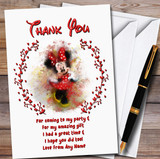 Minnie Mouse Watercolour Splatter Children's Birthday Party Thank You Cards