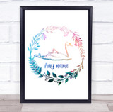 Personalized Swan Multicolour Floral Wreath Wall Art Print