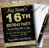 Glitter Look Gold 16Th Birthday Party Personalized Invitations