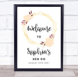 Peach Floral Gold Geometric Welcome Hen Do Personalized Event Party Sign