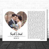 White Landscape Script Heart Wedding Photo Any Song Lyric Wall Art Print