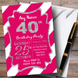 Pink White Diagonal Stripes Silver 40th Personalized Birthday Party Invitations