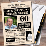 Newspaper Photo 60Th personalized Birthday Party Invitations