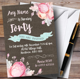 Vintage Burlap Style Floral 40th Personalized Birthday Party Invitations