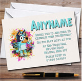 Bluey Watercolor Splatter personalized Children's Birthday Party Invitations