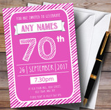 Pink & White Stripy Deco 70th Personalized Birthday Party Invitations