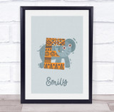 Initial Funky Letter E With Elephant Personalised Children's Wall Art Print