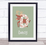 Initial Funky Letter D With Deer Personalised Children's Wall Art Print