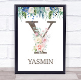 Floral Any Name Initial Y Personalised Children's Wall Art Print