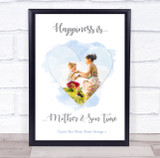 Happiness Is Mother And Son Time Painted Heart Blue Personalized Gift Art Print