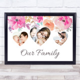 Our Family Photo Hearts X3 Bright Floral Personalized Gift Art Print