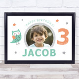 3rd Birthday Boy Cute Owl Photo Personalized Gift Art Print