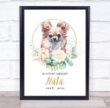 Chihuahua Pet Memorial Peach Gold Floral Wreath Personalized Gift Print