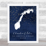 Norway Special Date Midnight Watercolour Sparkles Personalized Gift Print