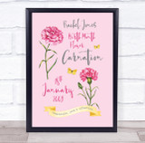 Pink Carnation January Birthday Flower Yellow Butterflies Personalized Print