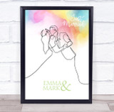 Rainbow Watercolour Wash Wedding Line Art Couple Personalized Gift Print