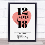 Red Heart Anniversary Wedding Date Couple Name Personalized Gift Print