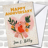 Cute Pink Birds In Love Happy Anniversary Names Personalized Card