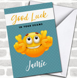 Finger Crossed Emoji Polka Dot Good Luck In Your Exams Name Personalized Card