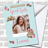 Wishing You Good Luck In Your Exams Photo Floral Books Personalized Card