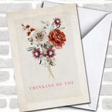 Retro Flowers Thinking Of You Sympathy Personalized Card