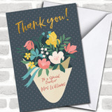 Polka Dot Bouquet Flowers Special Teacher Gold Thank You Personalized Card