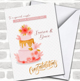 Pink Gold Wedding Day Cake Congratulations Names Personalized Card