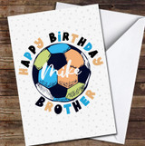 Football Happy Birthday Brother Polka Dots Blue Personalized Birthday Card