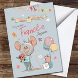 Fiancée Birthday Cute Mouse With Flowers Card Personalized Birthday Card