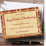 Vintage Royal Red Postcard Style Christening Party Personalized Invitations