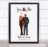 You & Me Watercolor Romantic Gift For Him or Her Personalized Couple Print