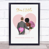 Pink Heart Gold Romantic Gift For Him or Her Personalized Couple Print