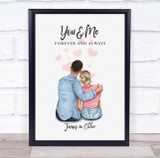 Watercolor Pink Hearts Romantic Gift For Him or Her Personalized Couple Print