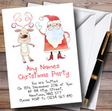 Santa & Rudolph Personalized Christmas Party Invitations
