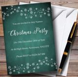 Teal Green Snowflake Design Personalized Christmas Party Invitations