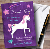 Purple Unicorn Party Thank You Cards