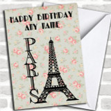 Paris Eiffel Tower Shabby Chic Personalized Birthday Card