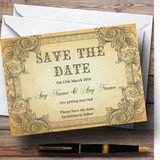 Typography Vintage Brown Postcard Personalized Wedding Save The Date Cards